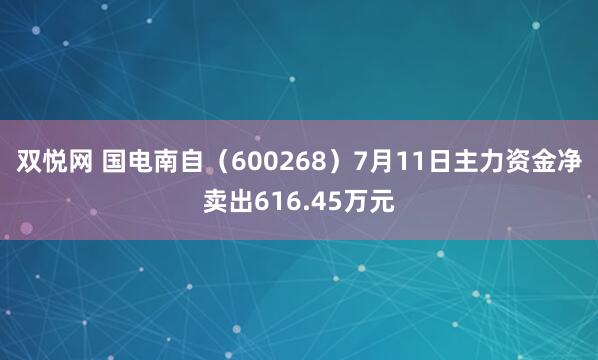 双悦网 国电南自（600268）7月11日主力资金净卖出616.45万元